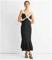 Women's Black Polka Dot Midi Dress Gini London New Look