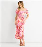 Women's Pink Floral Print Midi Dress Gini London New Look