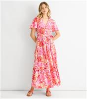 Women's Pink Floral Print Wrap Midi Dress Gini London New Look