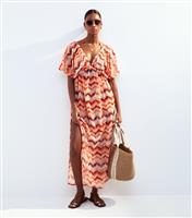 Women's Orange Zig Zag Print Short Sleeve Maxi Dress New Look