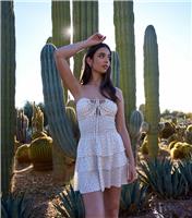 Women's Off White Floral Print Tiered Mini Dress Pink Vanilla New Look