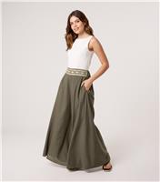 Women's Khaki Embellished Waist Wide Leg Trousers Blue Vanilla New Look