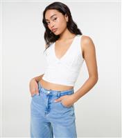 Women's White Lace V Neck Crop Top Pink Vanilla New Look