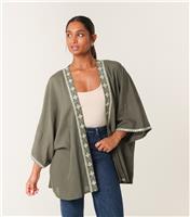 Women's Khaki Embellished Kimono Blue Vanilla New Look