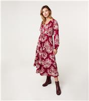 Women's Burgundy Boho Print Tiered Dress Blue Vanilla New Look