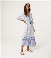 Women's Blue Patterned V Neck Midi Dress Blue Vanilla New Look