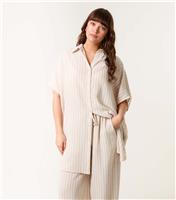 Women's Stone Striped Oversized Shirt Blue Vanilla New Look