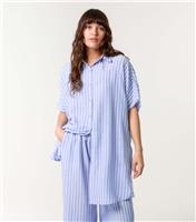 Women's Blue Striped Oversized Shirt Blue Vanilla New Look