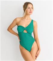 Women's Turquoise Textured Twist Front Swimsuit Gini London New Look