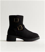 Women's Black Faux Suede Buckle Boots Vegan New Look