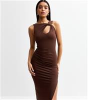 Women's Brown Keyhole Neck Jersey Midi Dress New Look