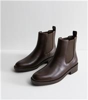 Women's Dark Brown Faux Leather Chelsea Boots New Look