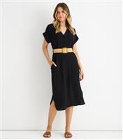 Women's Black Oversized Hem Slit Midi Dress Gini London New Look