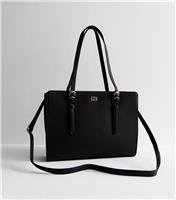 Black Faux Leather Boxy Laptop Tote Bag New Look