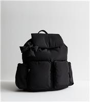 Black Puffy Bow Charm Backpack New Look