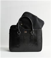 Black Leather-Look Laptop Tote Bag Vegan New Look