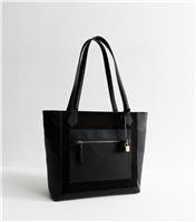 Black Faux Leather and Suede Lock Charm Tote Bag Vegan New Look