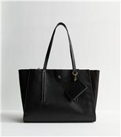 Black Faux Leather Double Compartment Tote Bag Vegan New Look