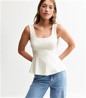 Women's Off White Jersey Peplum Crepe Strappy Top New Look
