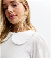 Women's White Frill Collar Textured Top New Look