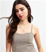 Women's Brown Check Jersey Cami Top New Look