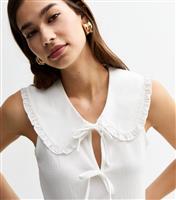 Women's White Textured Jersey Contrast Collar Peplum Top New Look