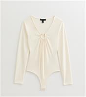 Women's Cream Jersey Gathered Ring Detail Long Sleeve Bodysuit New Look