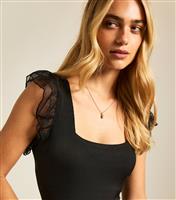 Women's Black Ribbed Jersey Organza Sleeve Bodysuit New Look