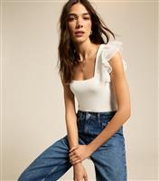 Women's White Ribbed Jersey Organza Sleeve Top New Look
