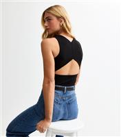 Women's Black Cut Out Back Jersey Vest New Look