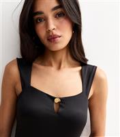 Women's Black Shell Charm Square Neck Bodysuit New Look