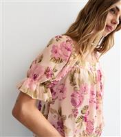 Women's Cream Floral Print Chiffon Smock Top New Look
