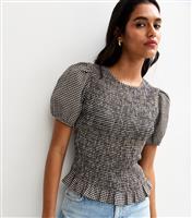 Women's Black Gingham Shirred Puff Sleeve Top New Look