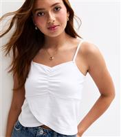 Girls' White Overlap Ruched Cami Top New Look