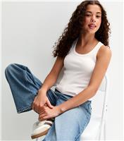 Girls' White Scoop Neck Ribbed Vest Top New Look