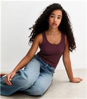 Girls' Burgundy Scoop Neck Ribbed Vest Top New Look