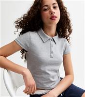 Girls' Marl Grey Short Sleeve Polo Shirt New Look