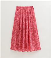Women's Red Polka Dot Tiered Maxi Skirt New Look