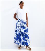 Women's Blue Floral Print Tiered Maxi Skirt New Look