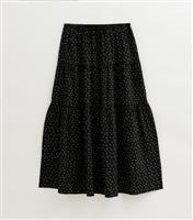 Women's Black Polka Dot Tiered Maxi Skirt New Look