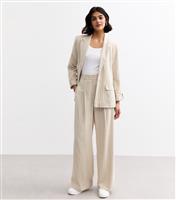 Women's Cream Striped Wide Leg Tailored Trousers New Look