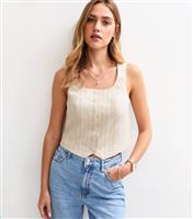 Women's Cream Striped Scoop Neck Waistcoat New Look