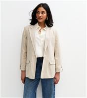 Women's Cream Button Front Striped Tailored Blazer New Look
