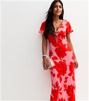 Women's Pink Rose Print Midi Dress New Look