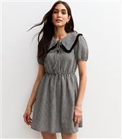 Women's Black Gingham Check Oversized Collar Mini Dress New Look