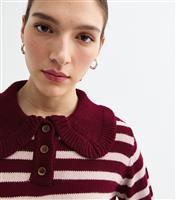 Women's Red Striped Frill Collar Knit Jumper Tokyo Doll New Look