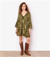 Women's Olive Green Lurex Mini Dress Apricot New Look