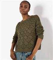 Women's Olive Green Pointelle Knit Jumper Apricot New Look