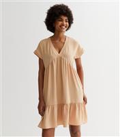 Women's Oatmeal V-Neck Tiered Mini Dress Gini London New Look