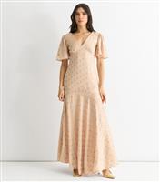 Women's Beige Polka Dot V-Neck Maxi Dress Gini London New Look